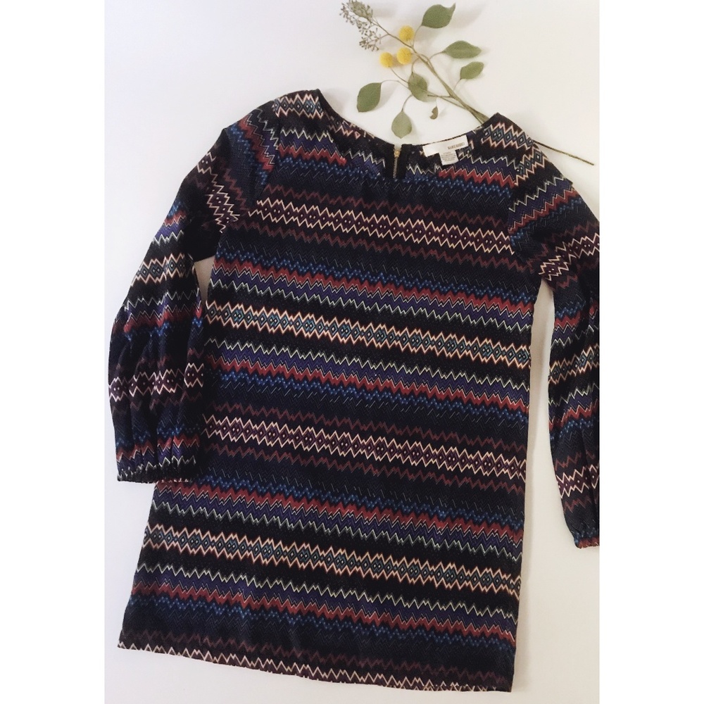 70s style Chevron boho Fall shift dress